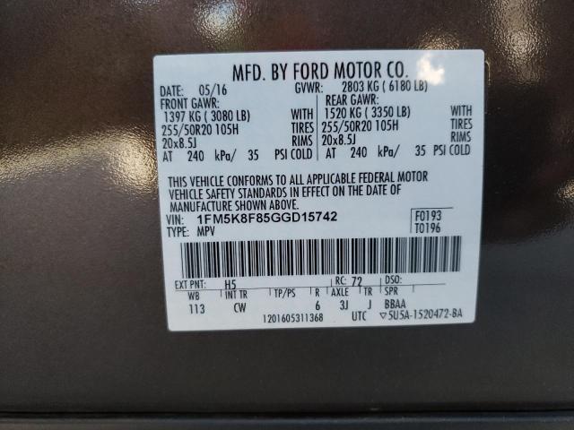 Photo 10 from auction – 2016 FORD EXPLORER L with VIN 1FM5K8F85GGD15742