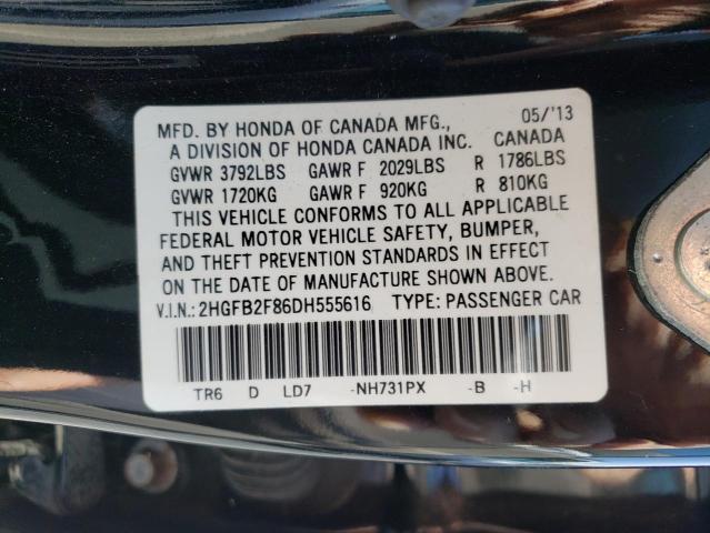 Photo 10 from auction – 2013 HONDA CIVIC EX with VIN 2HGFB2F86DH555616