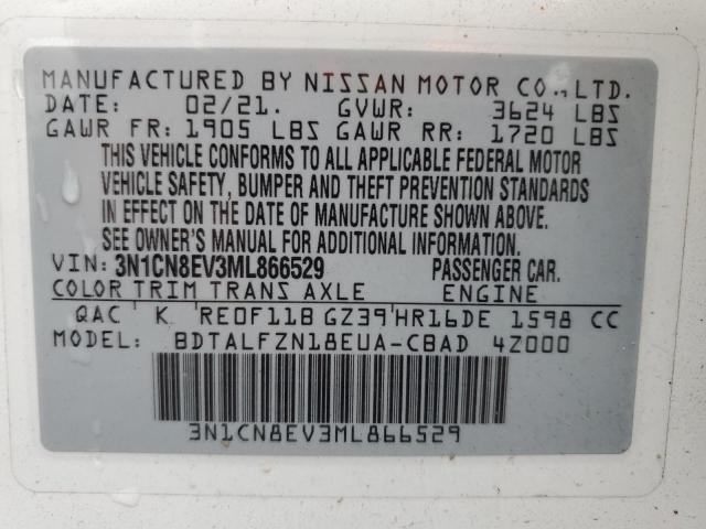 Photo 10 from auction – 2021 NISSAN VERSA SV with VIN 3N1CN8EV3ML866529