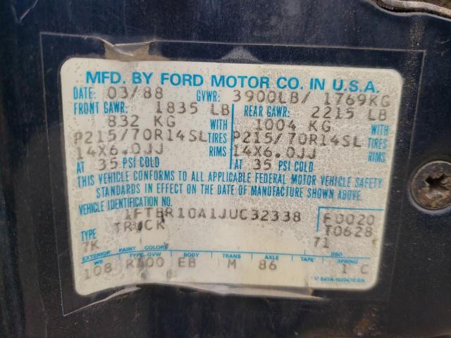 Photo 10 from auction – 1988 FORD RANGER with VIN 1FTBR10A1JUC32338
