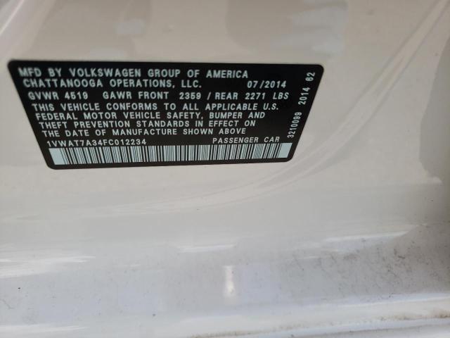 Photo 10 from auction – 2015 VOLKSWAGEN PASSAT S with VIN 1VWAT7A34FC012234