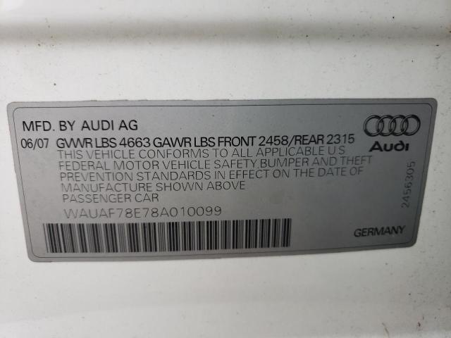 Photo 10 from auction – 2008 AUDI A4 2.0T with VIN WAUAF78E78A010099