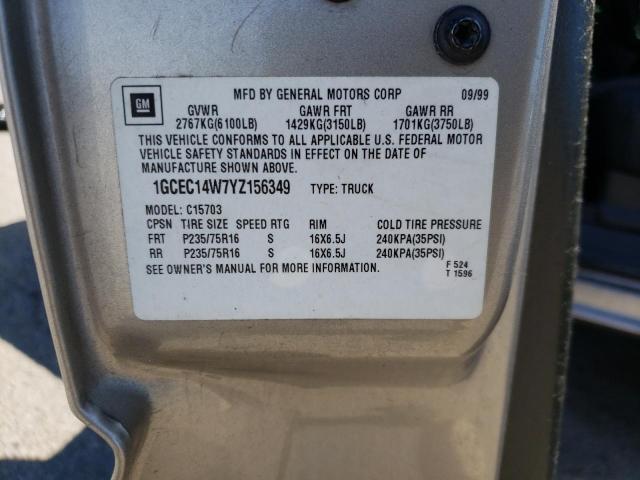 Photo 10 from auction – 2000 CHEVROLET SILVERADO with VIN 1GCEC14W7YZ156349