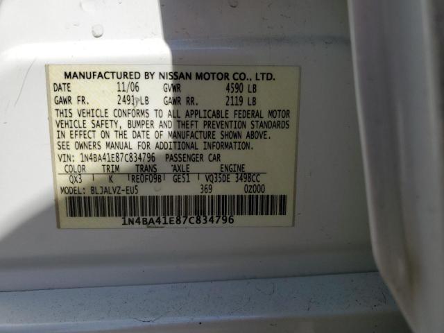 Photo 10 from auction – 2007 NISSAN MAXIMA SE with VIN 1N4BA41E87C834796