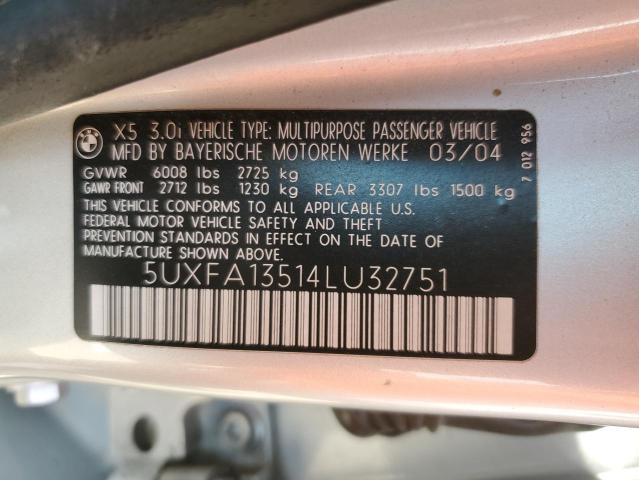 Photo 10 from auction – 2004 BMW X5 3.0I with VIN 5UXFA13514LU32751