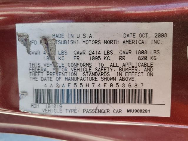 Photo 10 from auction – 2004 MITSUBISHI ECLIPSE with VIN 4A3AE55H74E053687