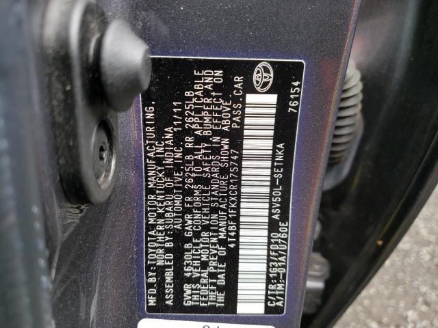 Photo 10 from auction – 2012 TOYOTA CAMRY BASE with VIN 4T4BF1FKXCR175747
