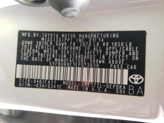 Photo 10 from auction – 2014 TOYOTA COR with VIN 5YFBURHE1EP072839