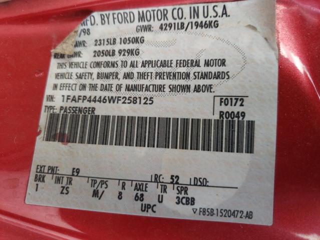 Photo 10 from auction – 1998 FORD MUSTANG with VIN 1FAFP4446WF258125