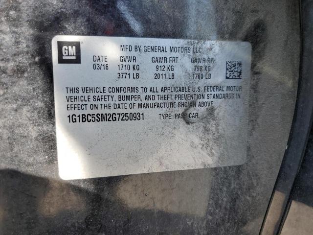Photo 10 from auction – 2016 CHEVROLET CRUZE LS with VIN 1G1BC5SM2G7250931