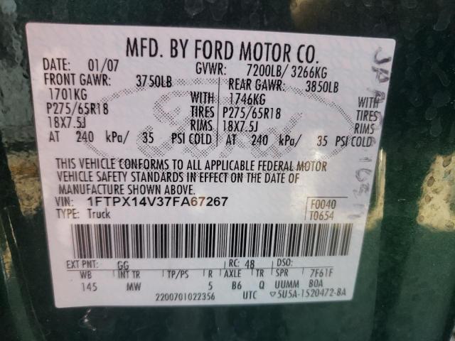 Photo 10 from auction – 2007 FORD F150 with VIN 1FTPX14V37FA67267