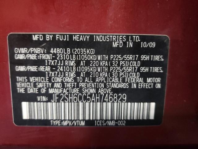 Photo 10 from auction – 2010 SUBARU FORESTER 2 with VIN JF2SH6CC5AH746829