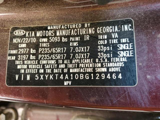 Photo 10 from auction – 2011 KIA SORENTO BA with VIN 5XYKT4A10BG129464