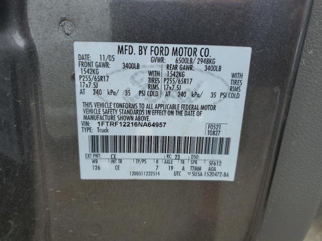 Photo 10 from auction – 2006 FORD F150 with VIN 1FTRF12216NA64957