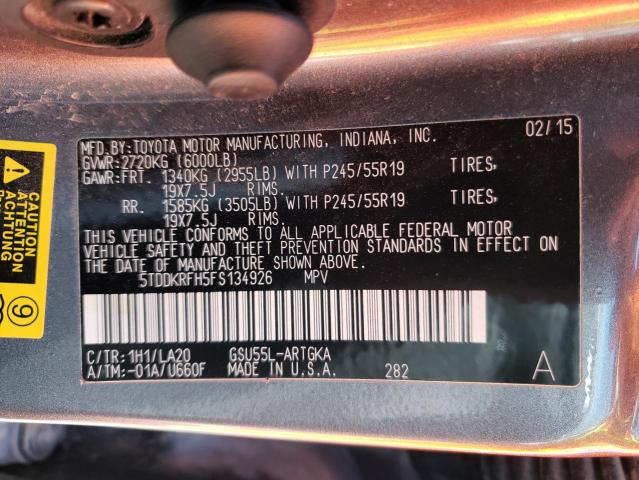 Photo 10 from auction – 2015 TOYOTA HIGHLANDER with VIN 5TDDKRFH5FS134926