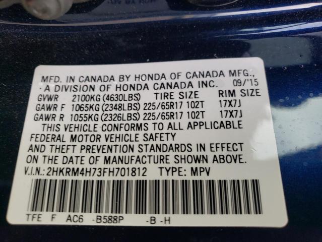 Photo 10 from auction – 2015 HONDA CR-V EXL with VIN 2HKRM4H73FH701812