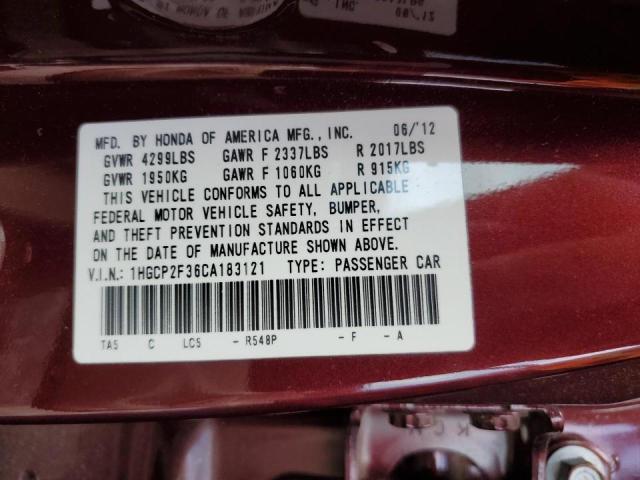 Photo 10 from auction – 2012 HONDA ACCORD LX with VIN 1HGCP2F36CA183121
