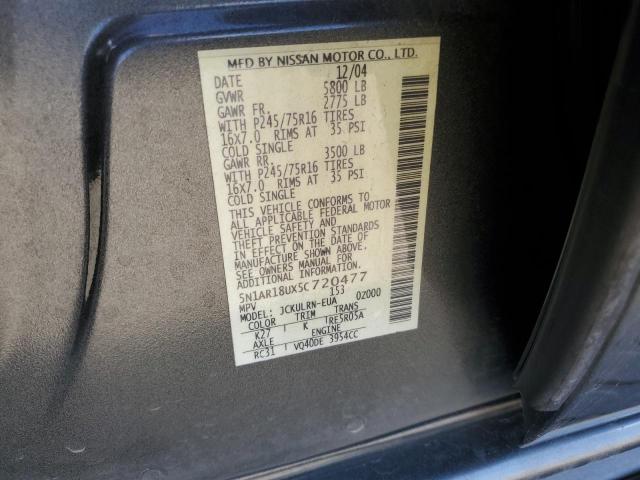 Photo 10 from auction – 2005 NISSAN PATHFINDER with VIN 5N1AR18UX5C720477