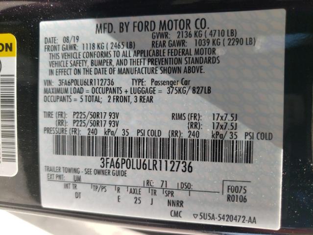 Photo 10 from auction – 2020 FORD FUSION SE with VIN 3FA6P0LU6LR112736