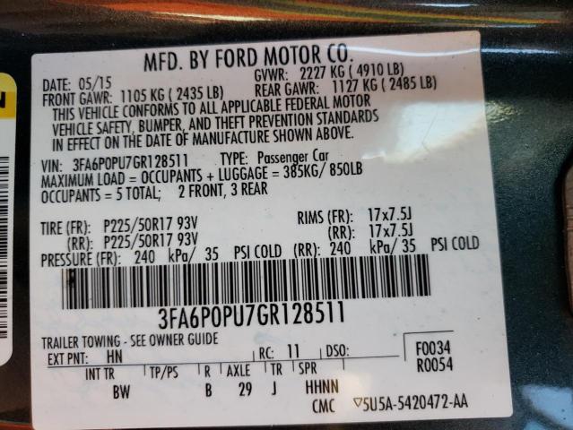 Photo 10 from auction – 2016 FORD FUSION SE with VIN 3FA6P0PU7GR128511