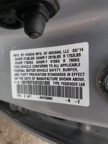Photo 10 from auction – 2014 HONDA CIVIC LX with VIN 19XFB2F53EE031650