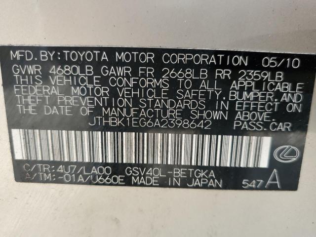 Photo 10 from auction – 2010 LEXUS ES 350 with VIN JTHBK1EG6A2398642