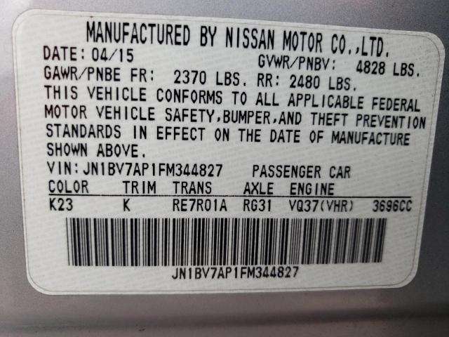 Photo 10 from auction – 2015 INFINITI Q50 BASE with VIN JN1BV7AP1FM344827