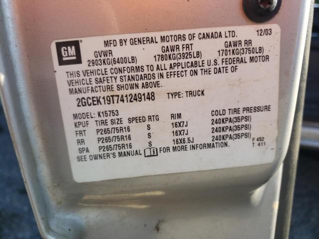 Photo 10 from auction – 2004 CHEVROLET SILVERADO with VIN 2GCEK19T741249148