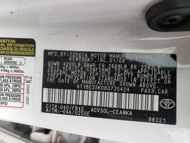Photo 10 from auction – 2006 TOYOTA CAMRY LE with VIN 4T1BE32K06U735424