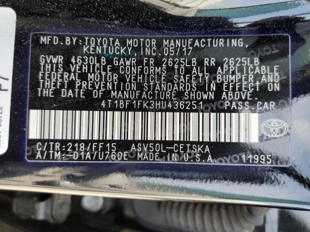 Photo 10 from auction – 2017 TOYOTA CAMRY LE with VIN 4T1BF1FK3HU436251
