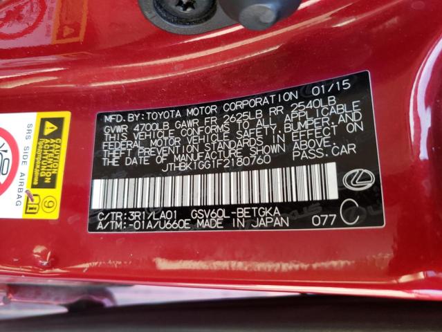 Photo 10 from auction – 2015 LEXUS ES 350 with VIN JTHBK1GG1F2180760