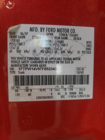 Photo 10 from auction – 2007 FORD F150 SUPER with VIN 1FTPW14V97FB52343