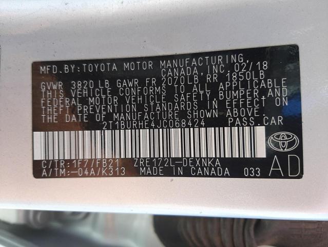 Photo 10 from auction – 2018 TOYOTA COROLLA L with VIN 2T1BURHE4JC068424