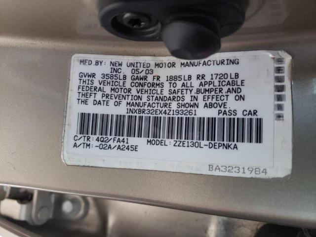 Photo 10 from auction – 2004 TOYOTA COROLLA CE with VIN 1NXBR32EX4Z193261