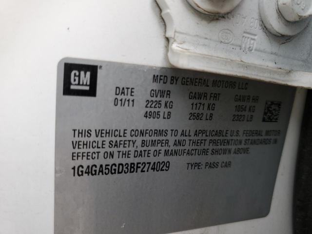 Photo 10 from auction – 2011 BUICK LACROSSE C with VIN 1G4GA5GD3BF274029