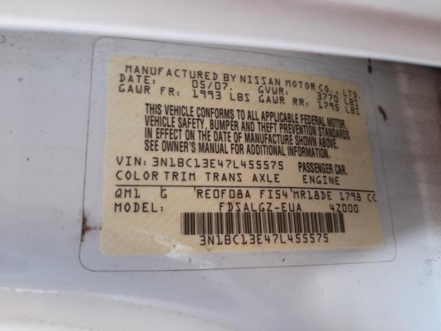 Photo 10 from auction – 2007 NISSAN VERSA S with VIN 3N1BC13E47L455575