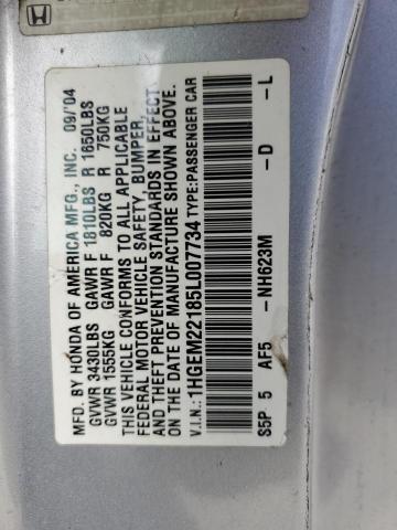 Photo 10 from auction – 2005 HONDA CIVIC DX V with VIN 1HGEM22185L007734