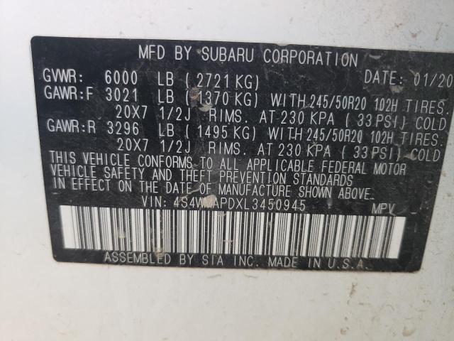 Photo 10 from auction – 2020 SUBARU ASCENT LIM with VIN 4S4WMAPDXL3450945