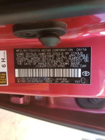 Photo 10 from auction – 2016 TOYOTA PRIUS with VIN JTDKARFU0G3518980