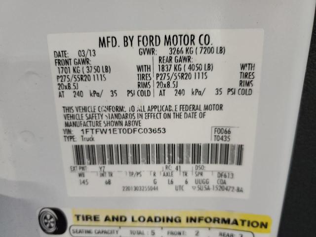 Photo 10 from auction – 2013 FORD F150 SUPER with VIN 1FTFW1ET0DFC03653