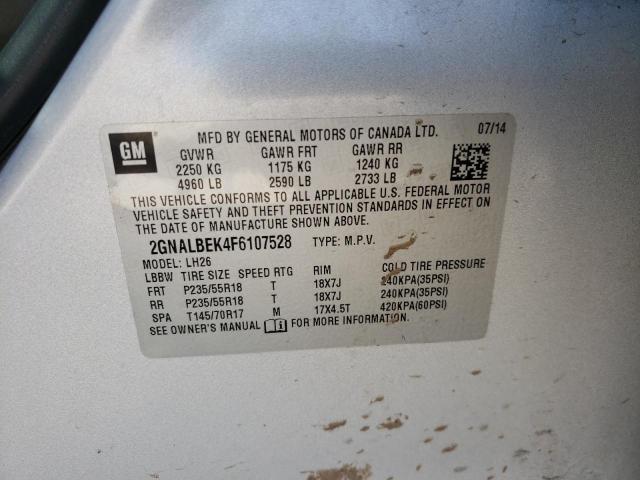 Photo 10 from auction – 2015 CHEVROLET EQUINOX LT with VIN 2GNALBEK4F6107528