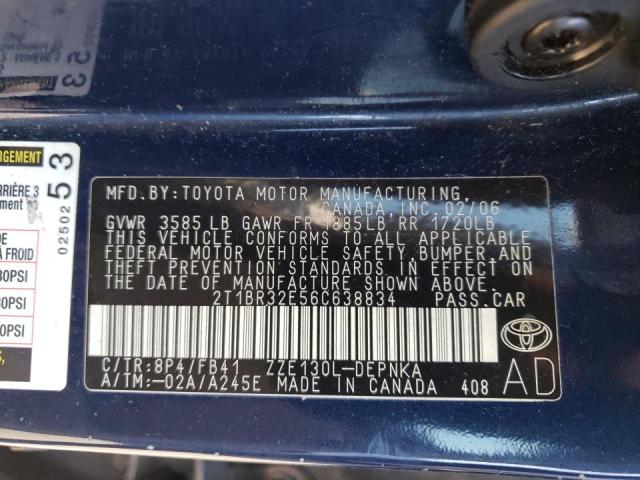 Photo 10 from auction – 2006 TOYOTA COROLLA CE with VIN 2T1BR32E56C638834