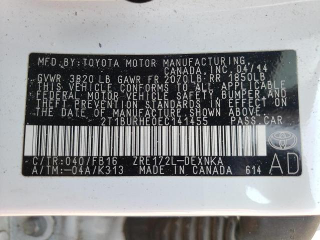 Photo 10 from auction – 2014 TOYOTA COROLLA L with VIN 2T1BURHE0EC141455