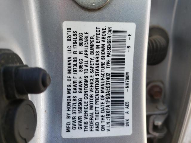 Photo 10 from auction – 2010 HONDA CIVIC EXL with VIN 19XFA1F90AE037402