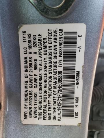 Photo 10 from auction – 2017 HONDA CIVIC EXL with VIN 19XFC1F73HE005806