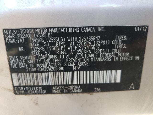 Photo 10 from auction – 2012 TOYOTA RAV4 with VIN 2T3BF4DV2CW209390