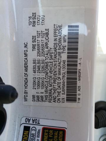 Photo 10 from auction – 2016 HONDA CR-V EXL with VIN 5J6RM4H78GL130048