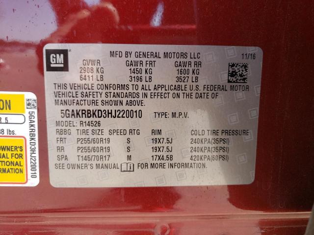 Photo 10 from auction – 2017 BUICK ENCLAVE with VIN 5GAKRBKD3HJ220010