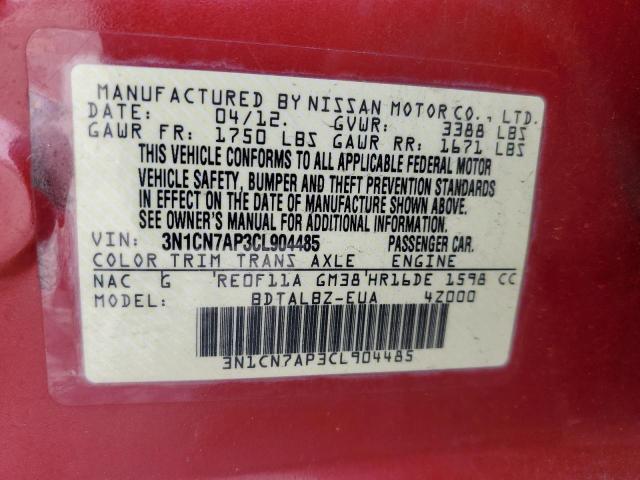 Photo 10 from auction – 2012 NISSAN VERSA S with VIN 3N1CN7AP3CL904485