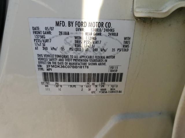 Photo 10 from auction – 2007 FORD EDGE SE with VIN 2FMDK36C07BB18178